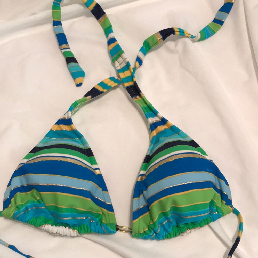 Triangle bathing suit top, tropical stripes